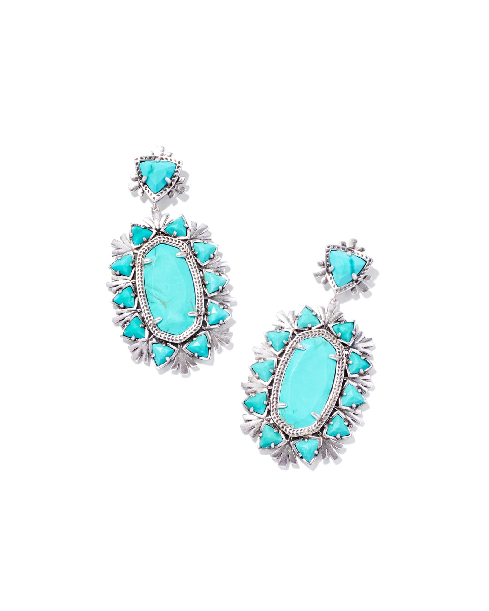 Kendra Scott Havana Vintage Silver Statement Earrings in Variegated Turquoise Magnesite | Variegated Magnesite/Metal